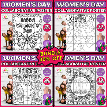 Preview of Women Bundle: Collaborative Coloring Posters for International Women's Day