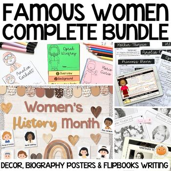 Preview of Women History Month Activity Bundle | Biography Posters, Flipbooks, Writing