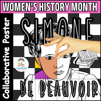 Preview of Women History Month Collaborative Poster - Simone de Beauvoir Coloring Activity