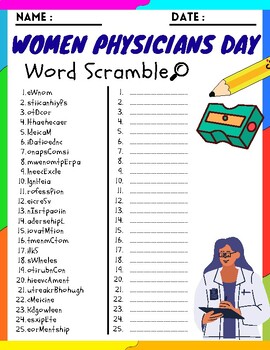 Women Physicians Day Word Scramble Puzzle Worksheets Activities | TPT