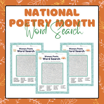Preview of Women Poets Word Search Puzzle | National Poetry Month April Activity