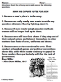 Women Suffrage: Alice Miller Primary Source Worksheet