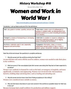 Women and Work in WWI Guided Reading *No Prep, Google link* | TPT