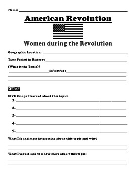 Preview of Women during the American Revolution "5 FACT" Summary Assignment