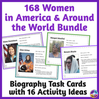 Preview of Women in America & Around the World BUNDLE: Biography Task Cards with Activities