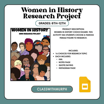 Preview of Women in History - Mini Research Project