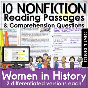 Preview of Women's History Month Nonfiction Reading Comprehension Passages and Questions
