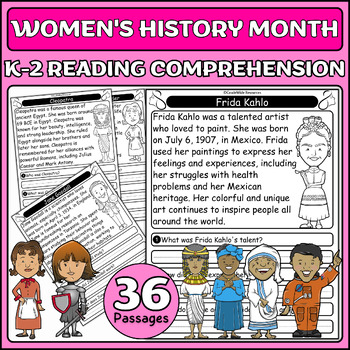 Preview of Women in History Reading Comprehension Passages K-2 | Women's History Month