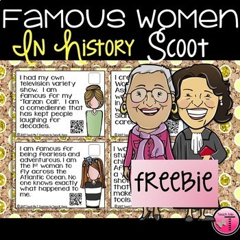 Preview of Women in History Scoot or Task Cards With QR Codes FREEBIE| Women's History