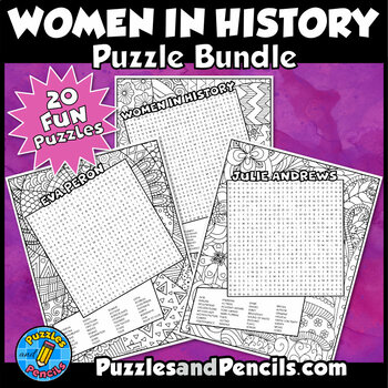 Preview of Women in History Word Search Puzzle BUNDLE | 20 Wordsearch Puzzles