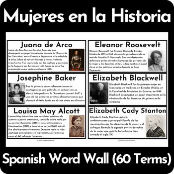 Preview of Women in History Word Wall - SPANISH VERSION