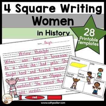 Preview of Women in History Writing Prompts K & 1st Grade 4 Square Templates International