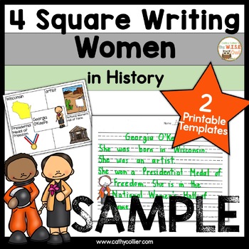 Preview of Women in History Writing Prompts Kindergarten & First Grade 4 Square Templates