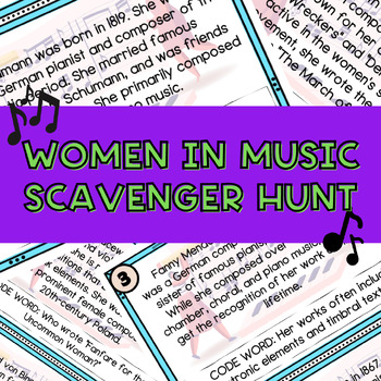 Preview of Women in Music Scavenger Hunt, Women History Month, Music Composers