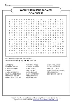 Preview of Women in Music: Women Composers Word Search Celebrate International Women's Day!