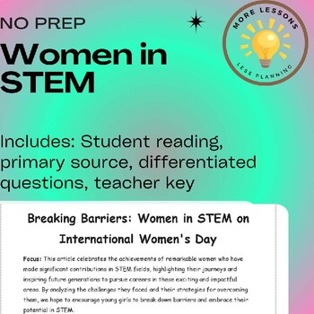 Preview of Women in STEM: International Women's Day: Reading Comprehension Worksheet