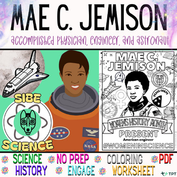 Preview of Women in STEM Science Coloring Page for Women's History Month, Mae C. Jemison
