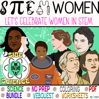 Preview of Women in STEM Science Coloring Pages for Women's History Month, Growing Bundle