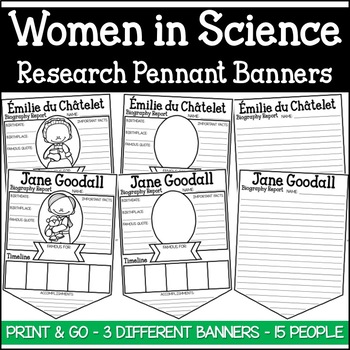 Preview of Women in Science Research Pennant Banner Project Womens History