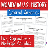 Women in US History | Colonial America Reading Activities Bundle