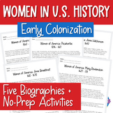 Women in US History | Early Colonization Reading Activitie