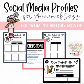 Preview of Women of Jazz Women's History Social Media Profile Worksheets w/ Digital Option