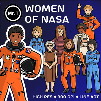 Preview of Women of NASA Clip Art (Mae Jemison, Sally Ride, ...) - Color and Line Art