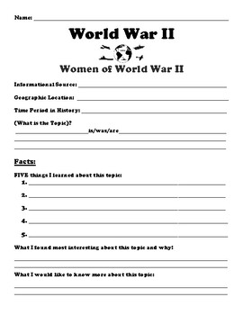Preview of Women of World War II "5 FACT" Summary Assignment
