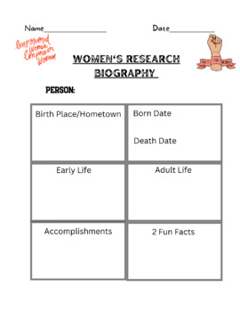 Preview of Women's Biography Research Graphic Organizer