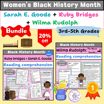 Preview of Women's Black History Month Reading Comprehension + Questions + Coloring Sheets