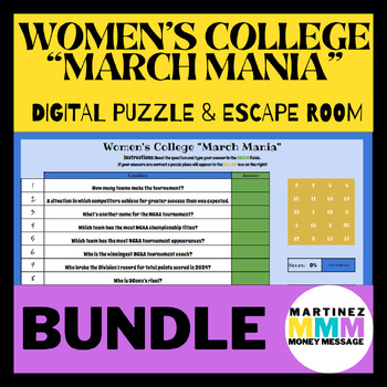 Preview of Women's College "March Mania" Digital Escape Room & Digital Puzzle Bundle