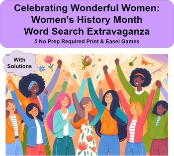 Preview of Women's History Month Activities & Games: 5 No Prep Word Search Puzzles+Easel