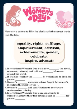 Preview of Women`s Day Activity for Adults and Young Learners_Vocabulary_Speaking_Writing