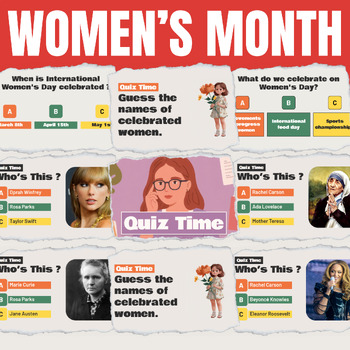 Preview of Women's Day Google Slides: Trivia, History and Quizzes For Classroom