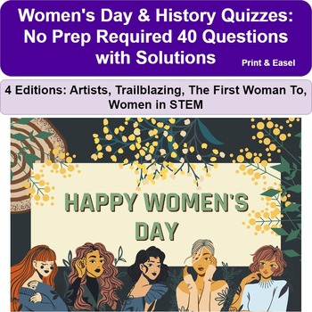 Preview of Women's History Month Quizzes: 4 Editions with 40 Ques No Prep Print & Digital