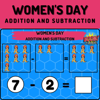 Preview of Women's Day Math Boom Cards - Addition and Subtraction