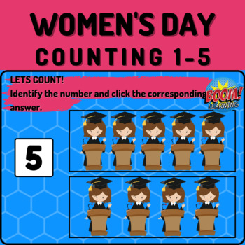 Preview of Women's Day Math Boom Cards - Counting 1-5