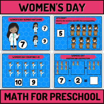 Preview of Women's Day Math For Preschool Boom Cards Bundle