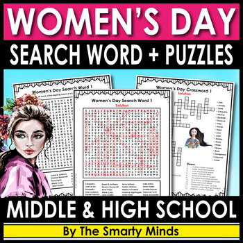 Preview of Women's Day Search Word & Crossword Puzzle + Answers Included - Sub Plans