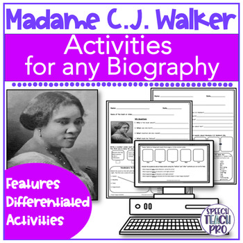 Preview of Womens History Activities for Speech Therapy Madame CJ Walker
