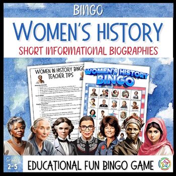 Preview of Women's History BINGO Game | Short Informational Biographies and Teacher Tips