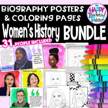 Preview of Women's History Biography Poster & Coloring Book BUNDLE for Google Slides™ &PDF