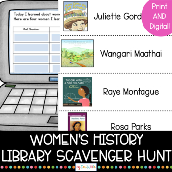 Preview of Women's History March Library Lessons & Scavenger Hunt | Digital and Printable
