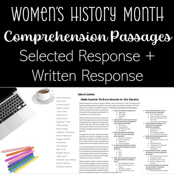 Preview of Women's History Month | 14 Comprehension Passages | Selected & Written Response