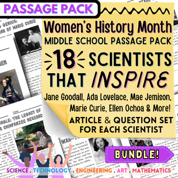 Preview of Women's History Month: 18 Inspiring Scientists Passage Bundle Middle School