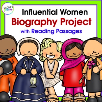 Preview of WOMEN'S HISTORY MONTH Biography Research Project & READING PASSAGES EASEL