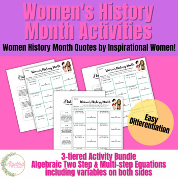 Preview of Women's History Month 3 Tiered Activity Bundle // Two Step & Multistep Equations