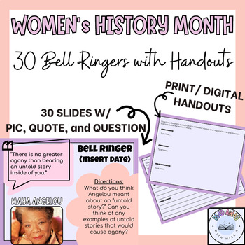 Preview of Women's History Month - 30 Bell Ringers w/ Quotes - Print/ Digital/ Editable