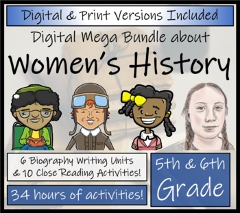 Preview of Womens History Biography & Reading Bundle Digital & Print | 3rd & 4th Grade
