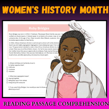 Preview of Women's History Month -3rd Grade Ruby Bridges Reading Comprehension activity